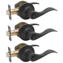 Probrico Oil Rubbed Bronze Wave Privacy Door Levers Interior Bed Bath Handles Keyless Lock Set Leversets,Left/Right Handed,3 Pack