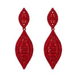 Flyonce Clip On Earrings for Women, Glitter Rhinestone Crystal Wedding Bridal Clip-on Drop Dangle Earring for Non Pierced Ears Red Red-Tone