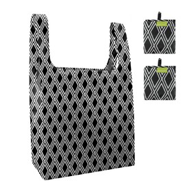 BeeGreen Black and White Rhombus Reusable Grocery Bags Foldable 2 Pack Ripstop, Geometric Reusable Shopping Bags X-Large 50LBS Heavy Duty Polyester, Machine Washable Reusable Bags for Groceries