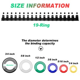 Yunsailing 150 Pack Plastic Binding Combs Plastic Binder Comb Ring 19 Ring Binding Spines Letter Size Spiral coils for Notebook Calendar(1/4 5/16 3/8 1/2 5/8 3/4 in,Multi Colors)