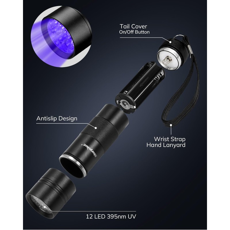 Morpilot Blacklight Flashlights uv Flashlight,12 LED 395nm Ultraviolet Blacklight 2