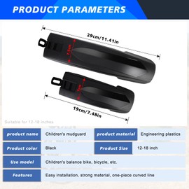 Oumers Children's Portable Bicycle Fenders - Adjustable Front and Rear Cycling Mudguards for 12/18 Inch Bikes
