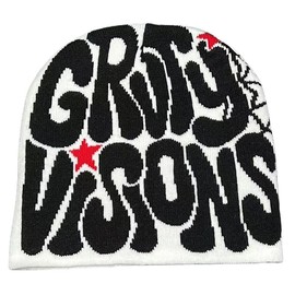 yolrdiw Women Beanie Y2k Letter Graphic Soft Warm Knitted Hats Men Winter Cap White/Black