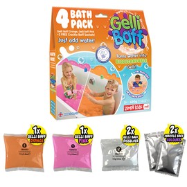 Gelli Baff Orange & Pink from Zimpli Kids, 4 Bath Value Pack, Magically turns water into thick, colourful goo, 2 x Free Crackle Baff, Children's Sensory & Bath Toy Gift, Certified Biodegradable