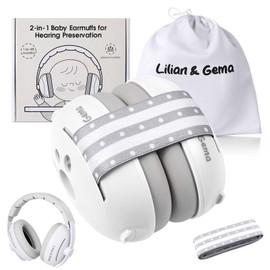 Lilian&Gema 2-in-1 Baby-Kopfhörer, geräuschhemmend, Gehörschutz für Babys, verstellbares Kopfband, rutschfest und druckfrei. Idealer Gehörschutz für Babys bis 48 Monate, weiß, 3-48 meses