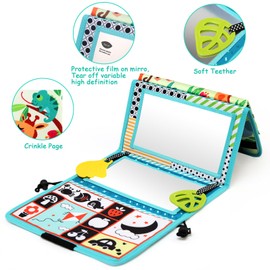 JoyPlus Baby Spiegel Spielzeug 0 6 12 Monate, Baby Spiegel Spielzeug mit Knisterbuch, Faltbarer Baby Bauchlage Spielzeug, Kleinkinderziehung und Kognitives Lernspielzeug Babyspielzeug für Neugeborenes