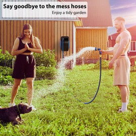 125FT+6.6FT Retractable Garden Hose Reel, 1/2" Heavy Duty Hose Reel Wall Mount, with 10- Function Sprayer Nozzle, Slow Return/Any Length Lock/Auto Rewind/180°Swivel Bracke