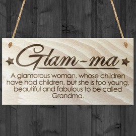 Red Ocean Glam-Ma Fabulous Grandma Love Gift Wooden Hanging Plaque Gift Sign
