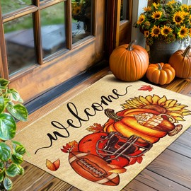 Erweicet Fall Football Welcome Mat Doormat Rugs Outdoor, Fall Decorations Indoor for Front Door Outdoor Entrance
