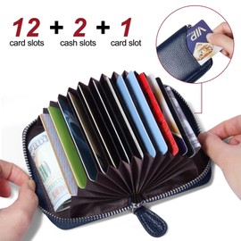 GADIEMKENSD Credit Card Holder RFID Protection Leather Wallet 14 Compartments Card Holder with Zip Case, navy, Classic