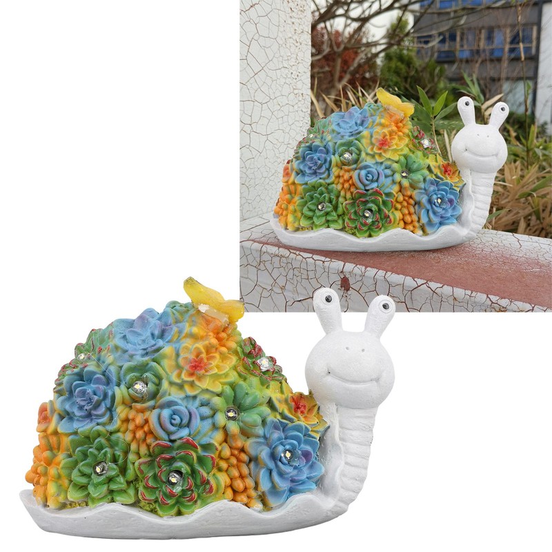 Solar Snail Statue Waterproof Cute Snail Figurine Succulents Garden Ornament