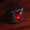 HIJONES Men'S Stainless Steel With Big Red Stone Black Ring