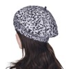 ZLYC Womens Rabbit Fur French Beret Hat Leopard Print Gray