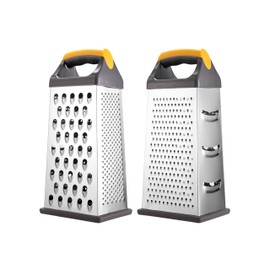 OWET heese grater, grater, graters for kitchen, 4-sided stainless steel box grater for fine, medium and coarse grating and slicing, soft grip handle, DD0001, Yellow