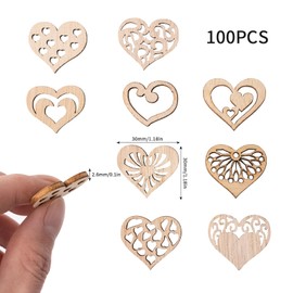FRUHLING 100 Pieces Wooden Hearts Decorative Wooden Hearts Wedding Wooden Hearts for Crafts Diameter 3 cm Heart Wooden Discs for Gift Tags Birthday Christening Valentine's Day Wedding Decoration Table