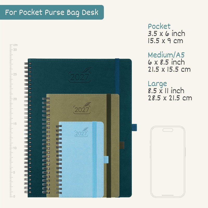 BEZEND Pocket Diary 2027 A6 Week to View Spiral 15.5