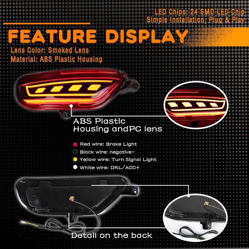 ZDEERAOTO Rear Bumper Reflector Light Fog Light DRL Lamp Feature