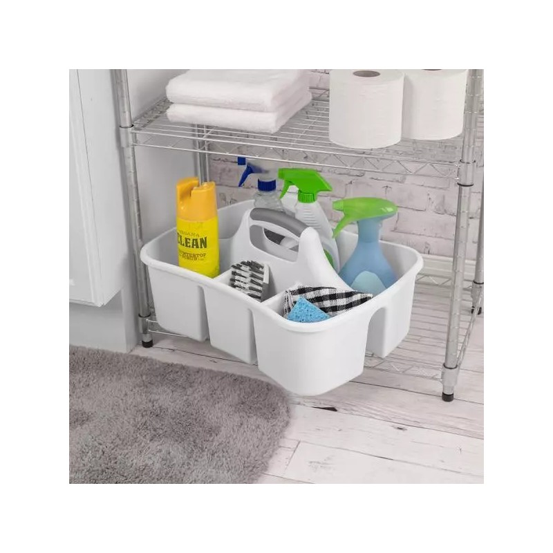 Sterilite Plastic Divided Portable Cleaning Supplies Caddy Organizer Basket