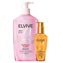 LOral Paris Elvive Glycolic Gloss Shampoo Pump 1L con cido Gliclico para 3x Ms Brillo  leo Extraordinario Tratamiento Multibeneficios para Hasta 8... 