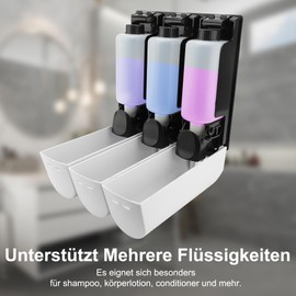 Soap Dispenser ABS 3 x 350 ml Manual 3 Chamber Wall Mounted Shampoo Conditioner Dispenser for Hotel Home (White)