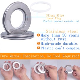 Stainless Steel Curtain Grommet, Inner Diameter Metal Curtain Rings with Eyelets 1-9/16"(40mm) Roman Ring Grommet Curtains Stainless For Bathroom Window,Set of 10 (10-pack Silver)