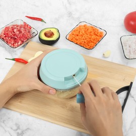 SAYIHEXIHE Garlic Mincer Mini Manual Hand Food Chopper with Container Kitchen Onion Vegetable Cutter Veggie Chopper Blue 500ml