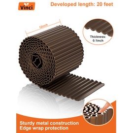 Vinci Garden Landscape Edging Border, 12 Inch x 20 FT Corrugated Sturdy Metal Easy Installation Safe Hemmed Lawn Garden Border Edges for DIY Flower Beds, Pathways and Patio Design (Brown)