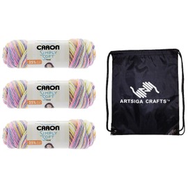 Caron Simply Soft Paints Baby Brights 294021-21015 (3-Skeins - Same Dye Lot) Worsted Medium #4 Acrylic Yarn for Crocheting and Knitting - Bundle with 1 Artsiga Crafts Project Bag