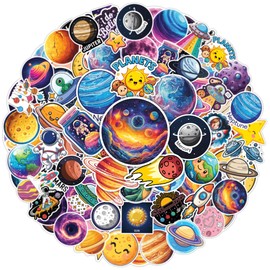64pcs Outer Space Stickers, Space Planets Rocket Astronaut Sticker Waterproof Vinyl Perfect for Phone Cases, Laptops, Luggage, Birthday Parties, Picnic Crafts, and Daily Decoration