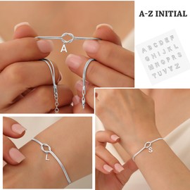 Avotto Initial Bracelets for Women Silver Love Knot Bracelet Snake Chain Knot Bracelet Dainty Silver Letter Bracelet Adjustable Initial Jewelry Couples Bracelets Friendship Lover Gift