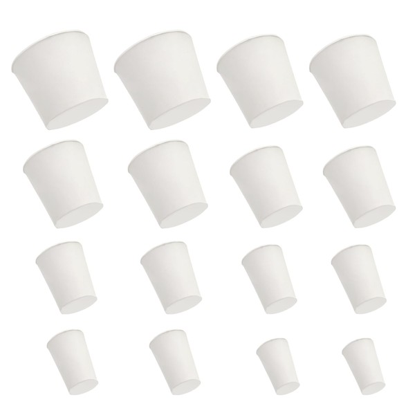 Mebamce 16pcs Solid Rubber Stoppers, Laboratory Rubber Plug, Tapered Hole