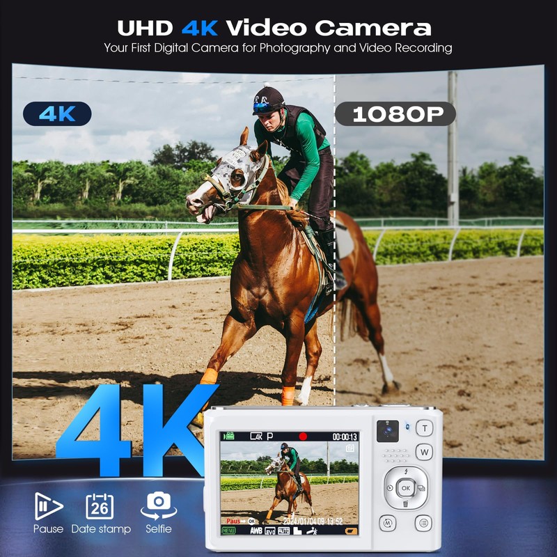 Bofypoo Digital Camera, 4K Autofocus Vlogging Camera with 32G Memory