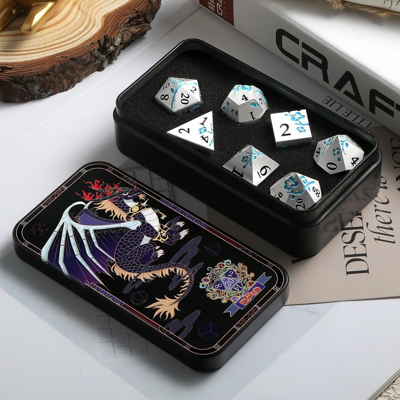 Glow in The Dark Flower Metal Dice, DNDND 7 PCS