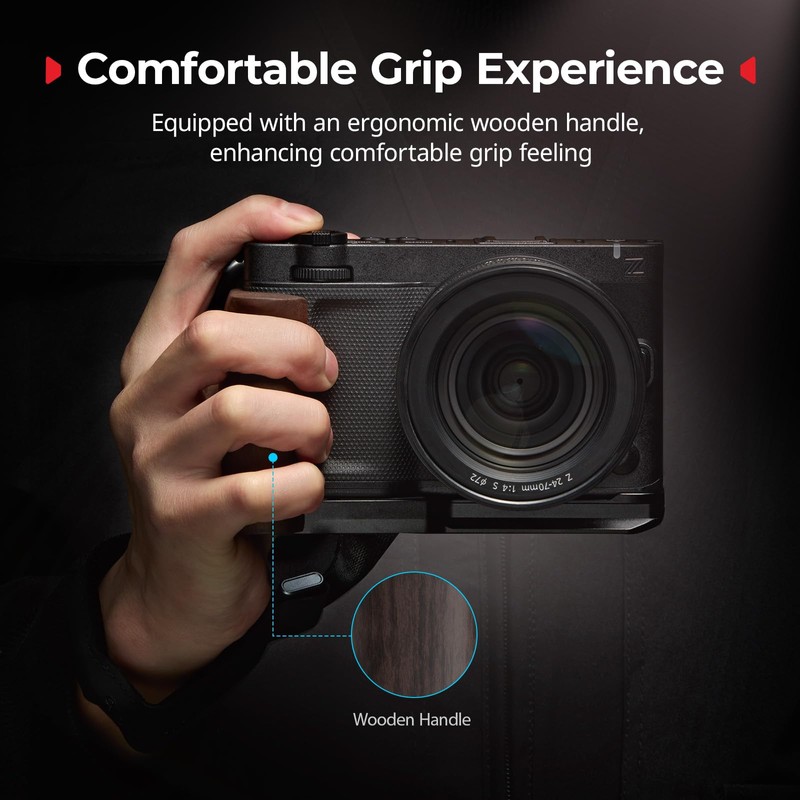 SMALLRIG L字型ハンドル Nikon ZR用 人間工学に基づいた木製グリップ付き 1/4インチ&3/8インチのネジ穴付き Arca用QRプレート 三脚にクイックスイッチ付き DJI RS