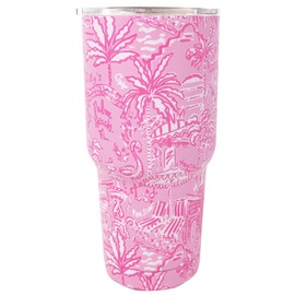 Lilly Pulitzer 30 Oz Insulated Tumbler with Lid, Large Stainless Steel Travel Cup, Double Wall Metal Tumbler (Palm Beach Playground)