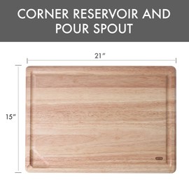 Dexas Rubberwood Pour Spout Cutting Board – 21" x 15" x 1" | Juice Groove, Easy-Pour Corner, Heavy-Duty Wood Board for Carving & Chopping