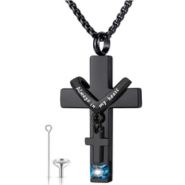 Birthstone Cross Urn Necklaces for Ashes Cremation Jewellery Urns for Human Ashes Memorial Urn Keepsake Pendant