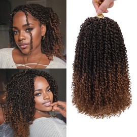 Yanky Twist Crochet Hair for black women 14 Inch 8 Packs 30 Stands/Pc,Pre-looped Fluffy Spring Mini Twist Passion Twist Ombre Brown Synthetic Crochet Braids Braiding Hair(14 Inch, T30-8P)