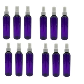 Natural Farm - Botellas de plástico Cosmo moradas de 4 onzas, paquete de 12 botellas vacías recargables, sin BPA, aceites esenciales, aromaterapia, tapas de pulverización de bomba de niebla fina acanaladas blancas, fabricadas en los Estados Unidos