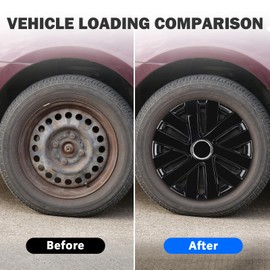 AUTOWIKI 15" Black Hubcaps Set of 4, 15 inch Universal Wheel Rim Cover Replacement, R15 Snap On Car Wheel Cover Kit, Black Lacquer