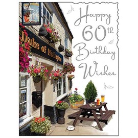 Male 60th Birthday Card For Him - Age 60 - Pub Garden Design - Special Finishes - Made in the UK