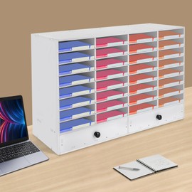 8 Tier Adjustable Literature Organizer, 32 Compartment with 2 Drawers Desktop File Mail Sorter Organizer File Classroom Student Mailbox Paper Bill Storage Cabinet for School Office Seminars