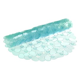 sourcing map Bath Tub Shower Mat, 26" x 14.2" PVC Non-Slip Pebble Oval Mat with Drain Holes, Suction Cups for Bathroom Bathtub, Clear Green