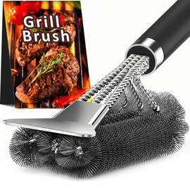 TNTOR - Cepillo para parrilla con raspador, mango ajustable de 18 pulgadas, cepillo para parrilla al aire libre, accesorios extra fuertes para limpiez