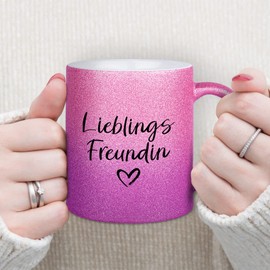 glitzertassen.de® Favourite Friend Mug with Glitter Gift Idea (Rose Purple)