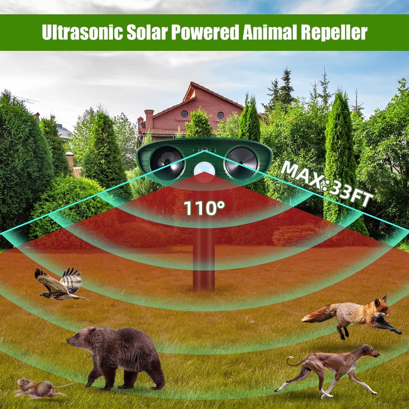 JahyElec 2025 Solar Animal Repellent, 2 Pack Ultrasonic Animal Repeller