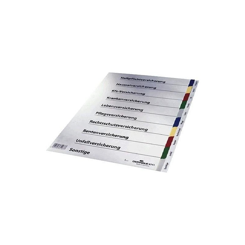 DURABLE Versicherungsregister/6741-27 DIN A4 farbiger Ablauf Hartfolie