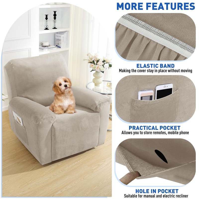MAXIJIN Oversized Recliner Chair Covers Velvet Plush 4 Piece Stretch