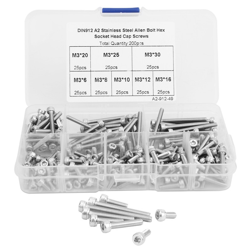 200Pcs Hex Socket Cap Head Screw 304 Stainless Steel Boxed
