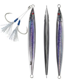 OCEAN CAT Slow Pitch Jig Flat Fall Saltwater Fishing Lures Sinking Lead Metal Flat Jigging Baits (Purple&Silver, 150g)